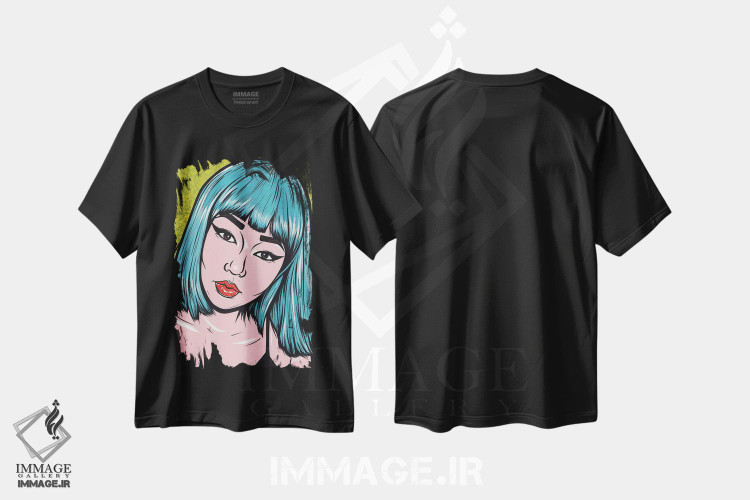 تیشرت طرح دار دختر کمیک با چتری آبی، هنر فاخر معاصر اثر آلیسون گاتچل | فروشگاه ایماژ
