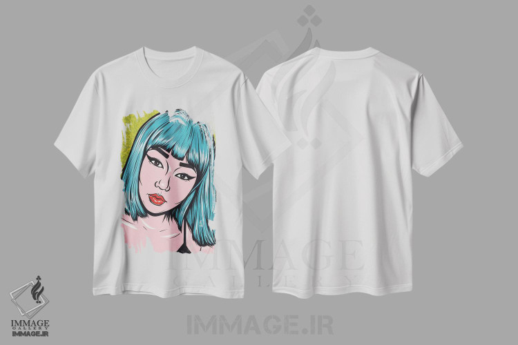 تیشرت طرح دار دختر کمیک با چتری آبی، هنر فاخر معاصر اثر آلیسون گاتچل | immage.ir