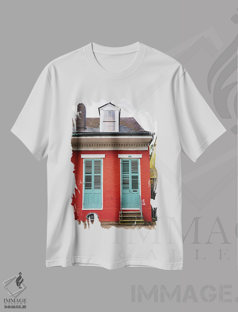 تیشرت طرح دار خانه قرمز محله فرانسوی، نیواورلئان، لوئیزیانا، مدیوم اثر آن هادک | immage.ir