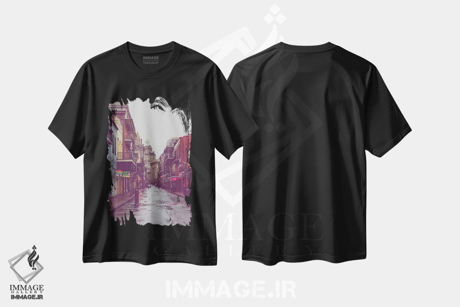 تیشرت طرح دار باران در خیابان بوربن، نیواورلئان، لوئیزیانا، مدیوم اثر آن هادک | فروشگاه ایماژ