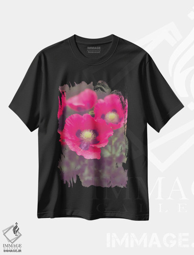 تیشرت طرح دار هنر گل شقایق صورتی، مدیوم اثر آن هادک | فروشگاه ایماژ