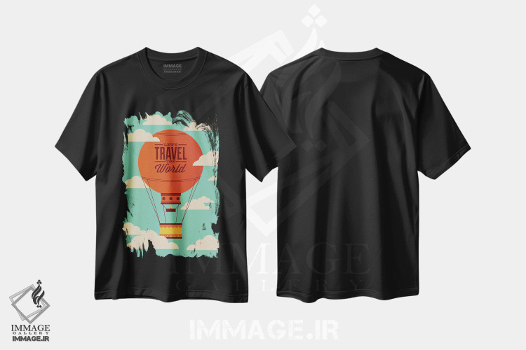 تیشرت طرح دار سفر به دور دنیا، هنر دیجیتال اثر برگر بولت | فروشگاه ایماژ