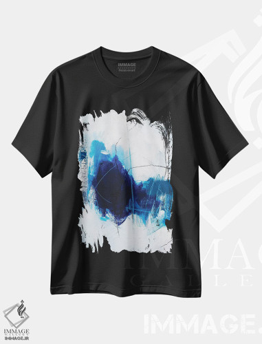 تیشرت طرح دار آبی واقعی اثر جولی احمد | فروشگاه ایماژ