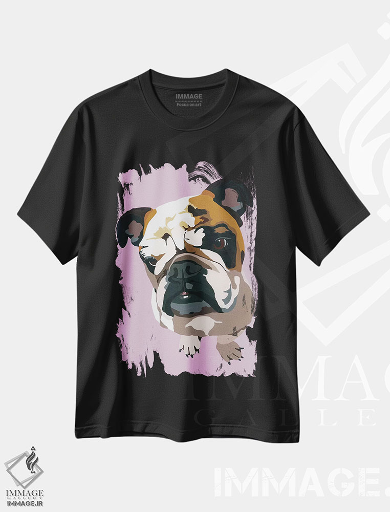 تیشرت طرح دار بولداگ روی زمینه اسطوخودوس اثر جولی احمد | فروشگاه ایماژ