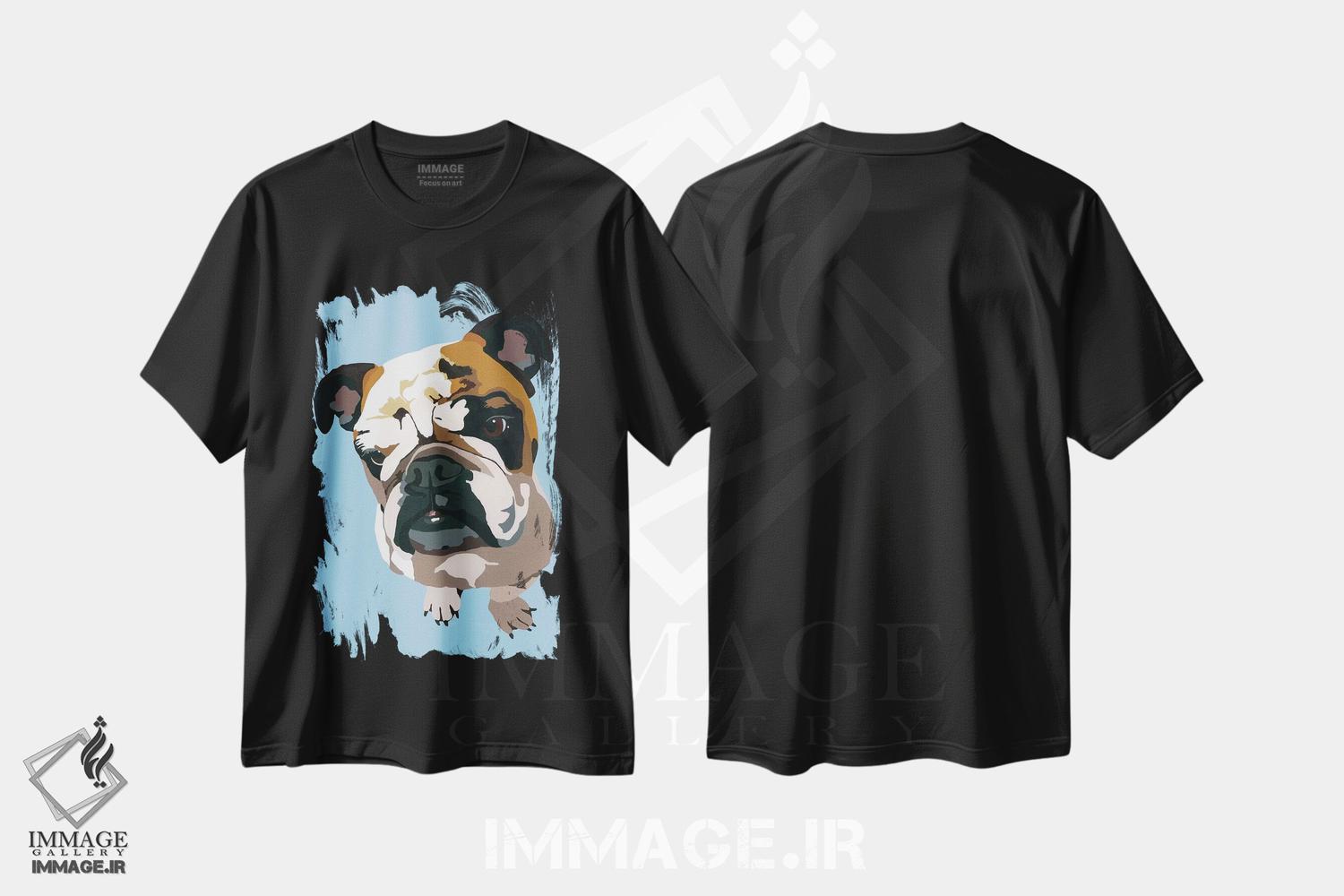 تیشرت طرح دار بولداگ روی زمینه آبی اثر جولی احمد | فروشگاه ایماژ