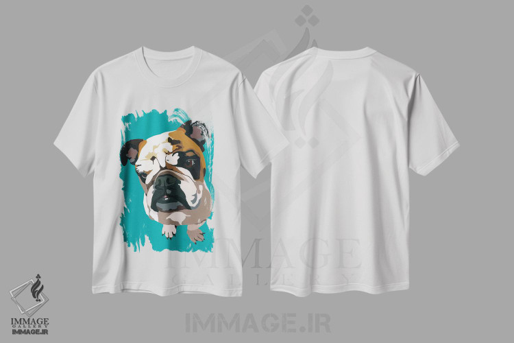 تیشرت طرح دار بولداگ روی زمینه سبزآبی اثر جولی احمد | immage.ir