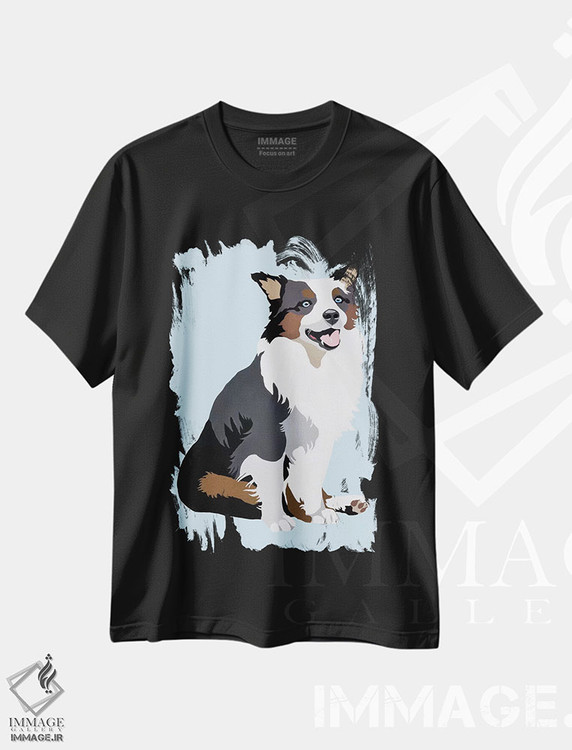 تیشرت طرح دار واق واق روی زمینه آبی اثر جولی احمد | فروشگاه ایماژ