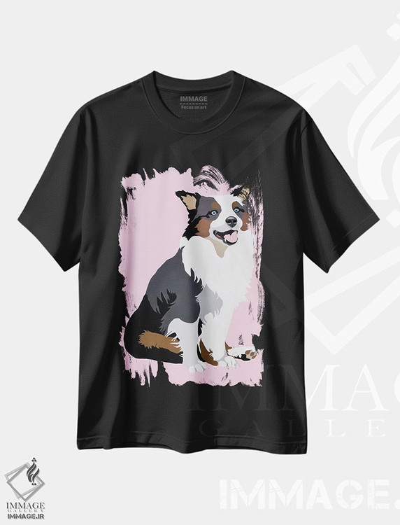 تیشرت طرح دار واق واق روی زمینه صورتی اثر جولی احمد | فروشگاه ایماژ