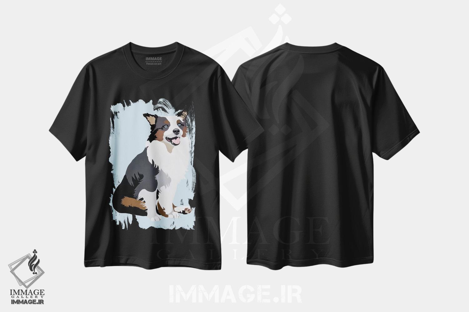 تیشرت طرح دار واق واق روی زمینه آبی اثر جولی احمد | فروشگاه ایماژ