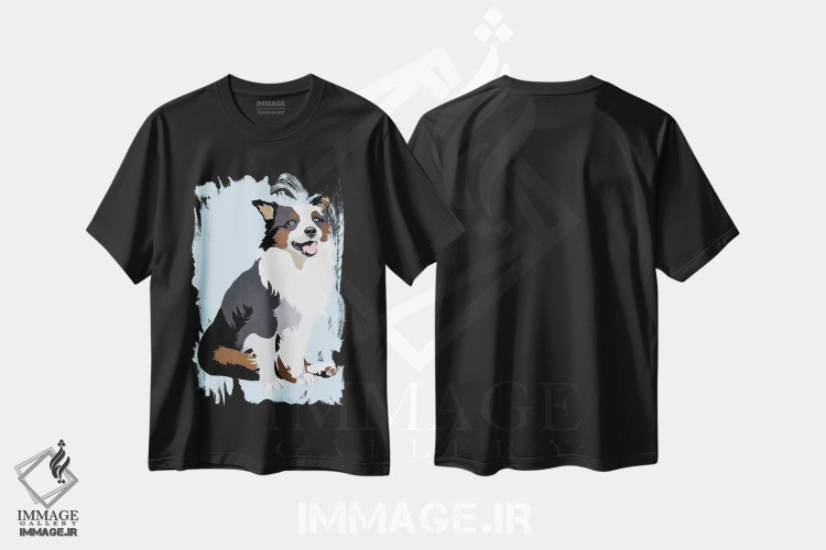 تیشرت طرح دار واق واق روی زمینه آبی اثر جولی احمد | فروشگاه ایماژ