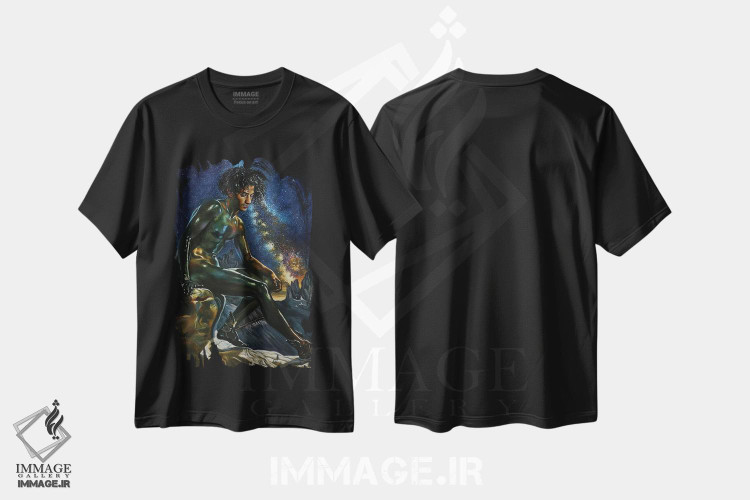 تیشرت طرح دار هِرمِس، هنر آمریکایی آفریقایی تبار اثر علی حسون | فروشگاه ایماژ