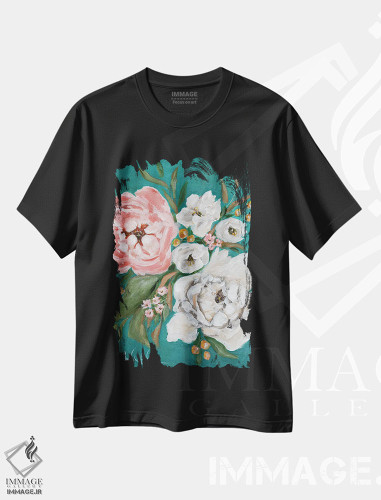 تیشرت طرح دار شکوفه های بهاری و صدتومانی ها، دکور معاصر اثر آماندا هیلبرن | فروشگاه ایماژ