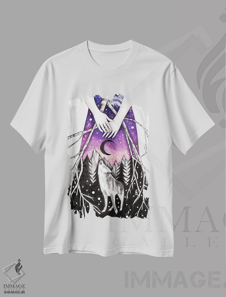 تیشرت طرح دار گرگ تنها، دست نقاشی و طراحی دستی اثر آندریا هرنیاک | immage.ir