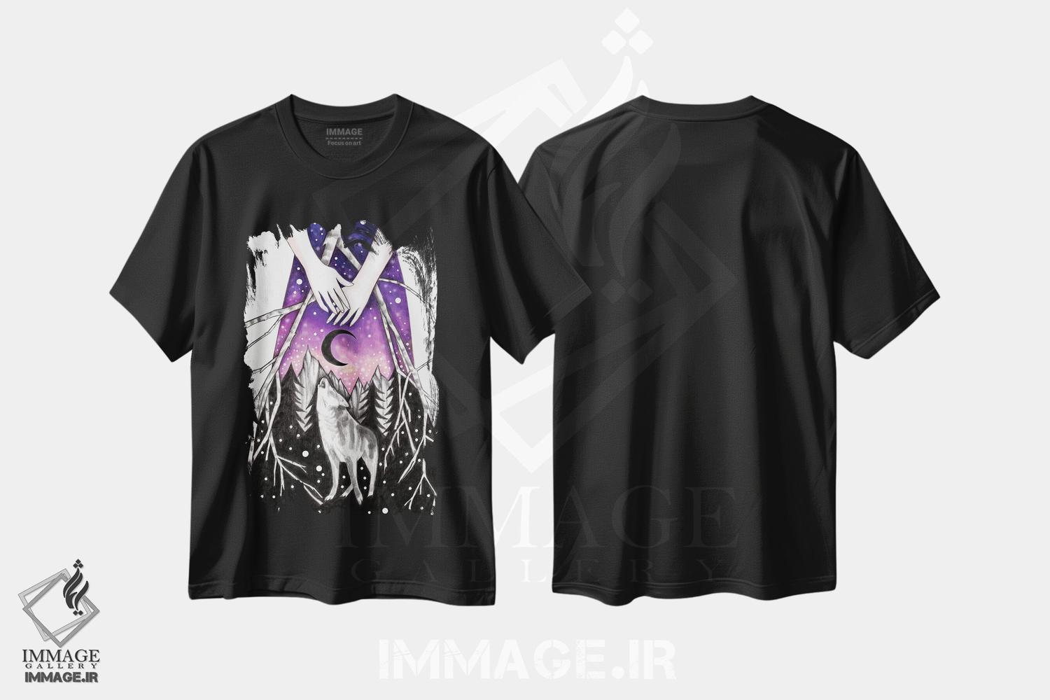 تیشرت طرح دار گرگ تنها، دست نقاشی و طراحی دستی اثر آندریا هرنیاک | فروشگاه ایماژ
