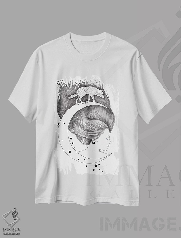تیشرت طرح دار ماه پیمای، نقاشی و تصویرگری سیاه و سفید اثر آندریا هرنیاک | immage.ir