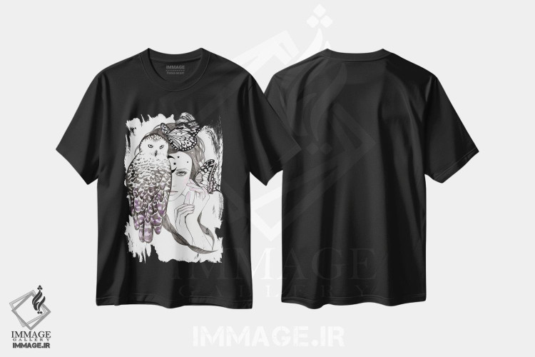 تیشرت طرح دار جغد شب، دست نقاشی و طراحی دستی اثر آندریا هرنیاک | فروشگاه ایماژ