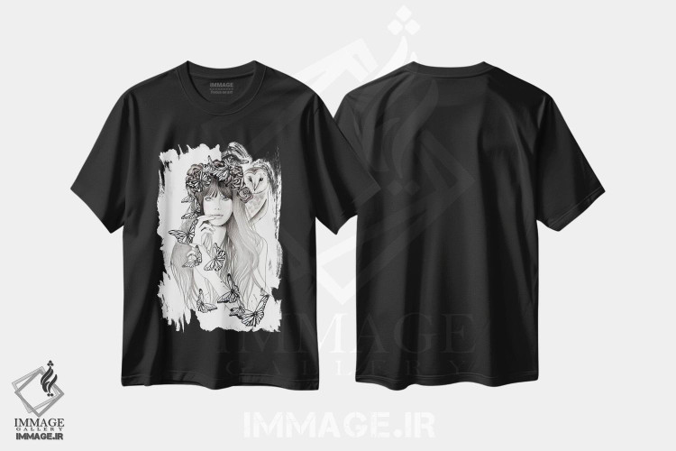 تیشرت طرح دار خاموش/سکوت، نقاشی و تصویرگری سیاه و سفید اثر آندریا هرنیاک | فروشگاه ایماژ