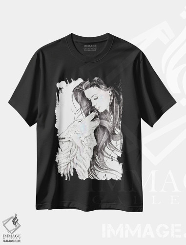 تیشرت طرح دار گرگ جادوگر، نقاشی و تصویرگری سیاه و سفید اثر آندریا هرنیاک | فروشگاه ایماژ