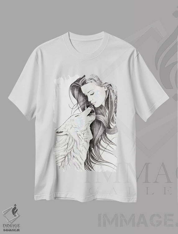 تیشرت طرح دار گرگ جادوگر، نقاشی و تصویرگری سیاه و سفید اثر آندریا هرنیاک | immage.ir