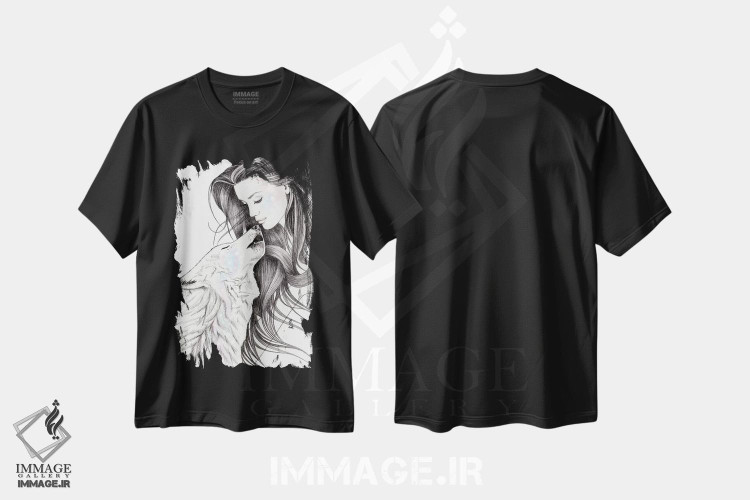 تیشرت طرح دار گرگ جادوگر، نقاشی و تصویرگری سیاه و سفید اثر آندریا هرنیاک | فروشگاه ایماژ