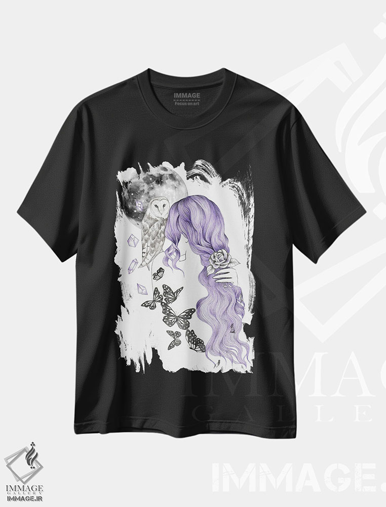 تیشرت طرح دار پرندگان شب، دست نقاشی و طراحی دستی اثر آندریا هرنیاک | فروشگاه ایماژ