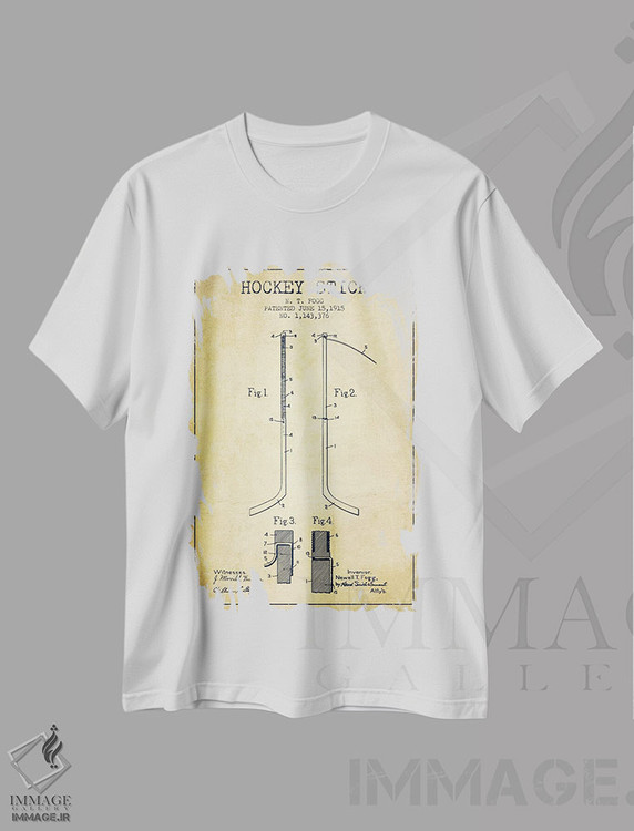 تیشرت طرح دار نقشهٔ ثبت اختراع چوب هاکی، وینتیج و رترو اثر پیکسل کهنه | immage.ir