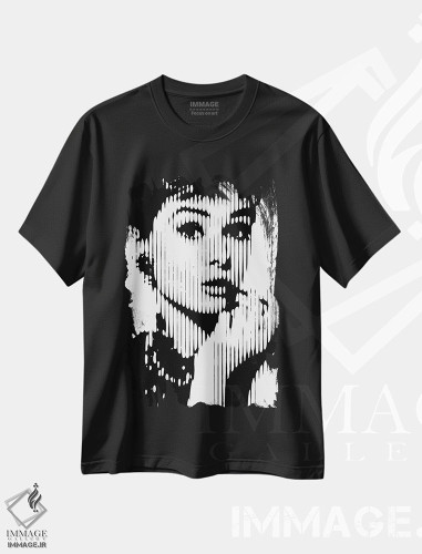 تیشرت طرح دار آدری هپبورن ۳، هنر دیجیتال سیاه و سفید اثر احمد شریف | فروشگاه ایماژ