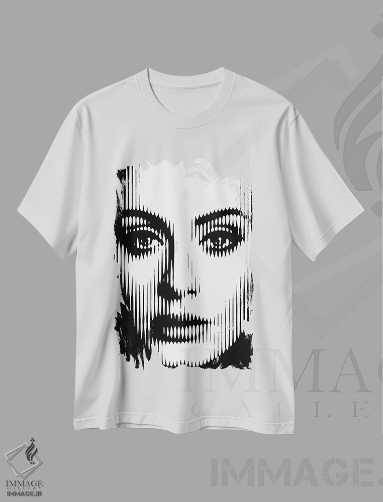تیشرت طرح دار ادل، هنر دیجیتال سیاه و سفید اثر احمد شریف | فروشگاه ایماژ