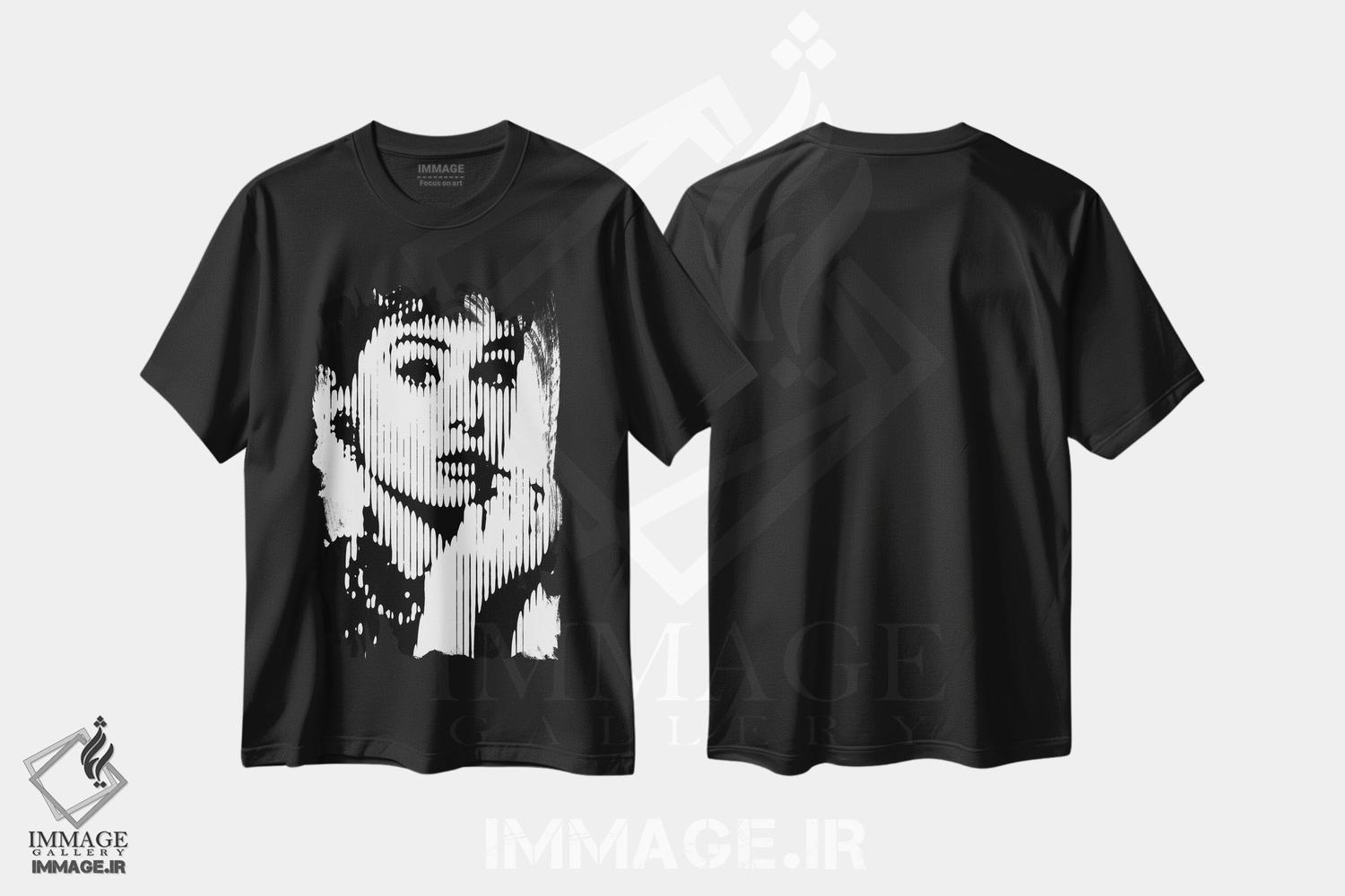 تیشرت طرح دار آدری هپبورن ۳، هنر دیجیتال سیاه و سفید اثر احمد شریف | فروشگاه ایماژ