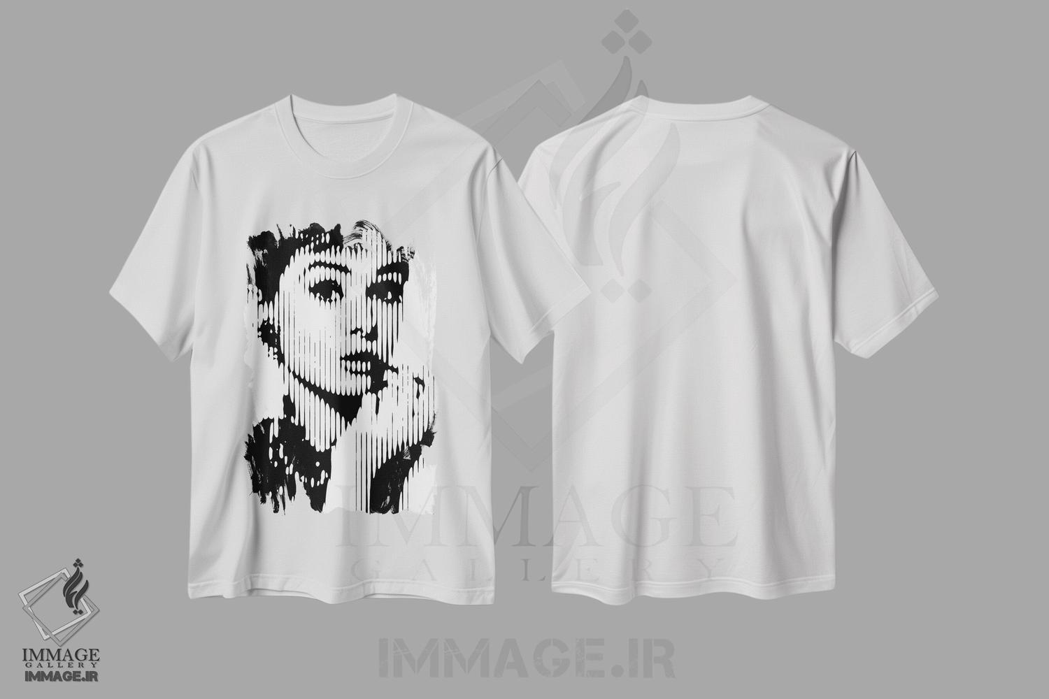 تیشرت طرح دار آدری هپبورن ۳، هنر دیجیتال سیاه و سفید اثر احمد شریف | immage.ir