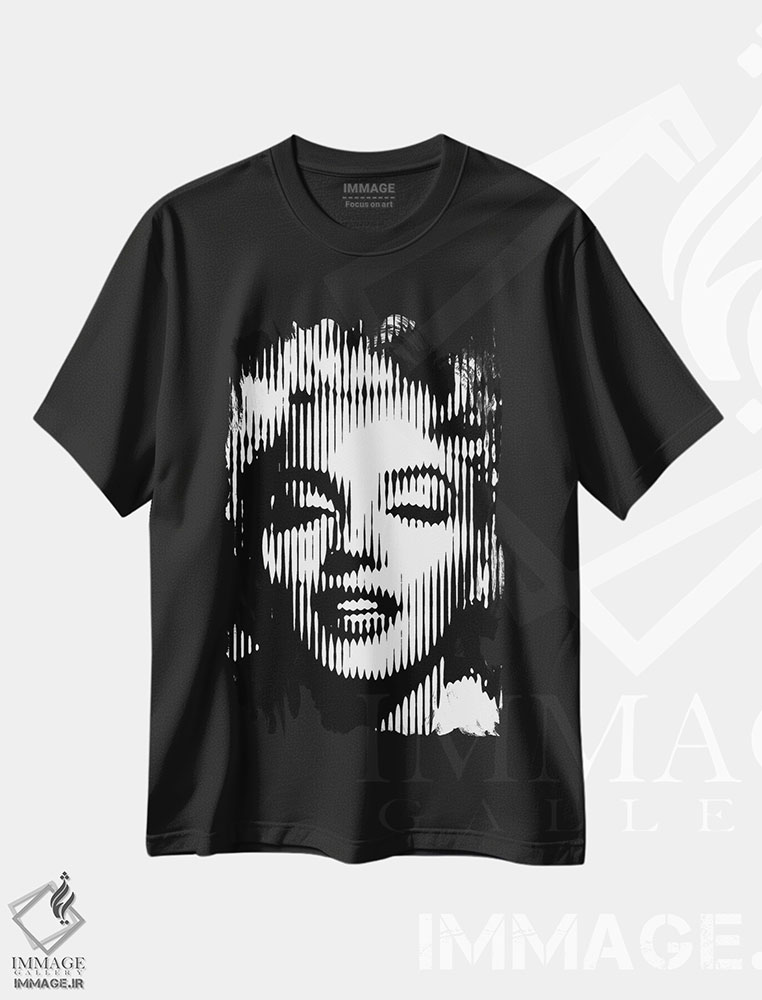 تیشرت طرح دار مرلین مونرو ۲، هنر دیجیتال سیاه و سفید اثر احمد شریف | فروشگاه ایماژ