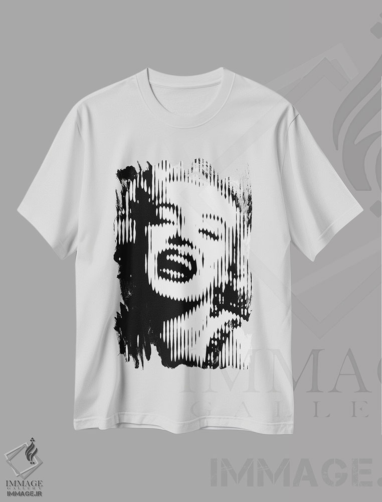 تیشرت طرح دار مرلین مونرو ۴، هنر دیجیتال سیاه و سفید اثر احمد شریف | immage.ir
