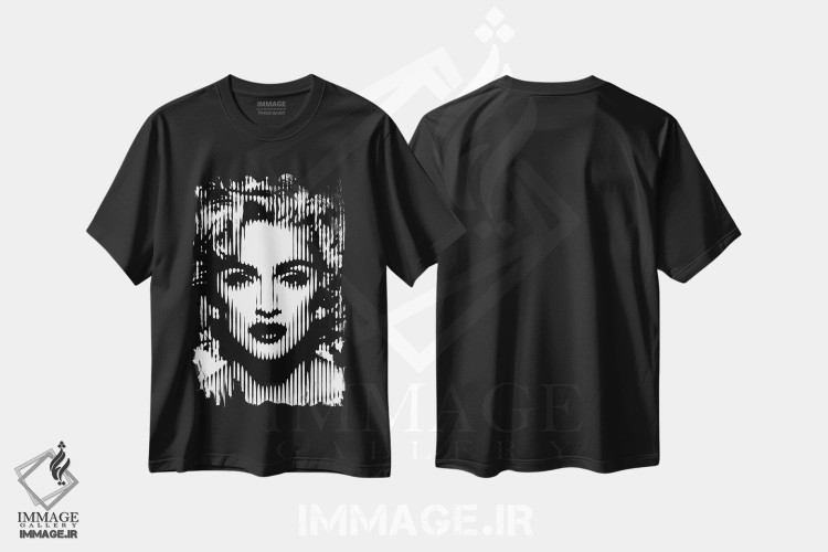 تیشرت طرح دار مدونا، هنر دیجیتال سیاه و سفید اثر احمد شریف | immage.ir