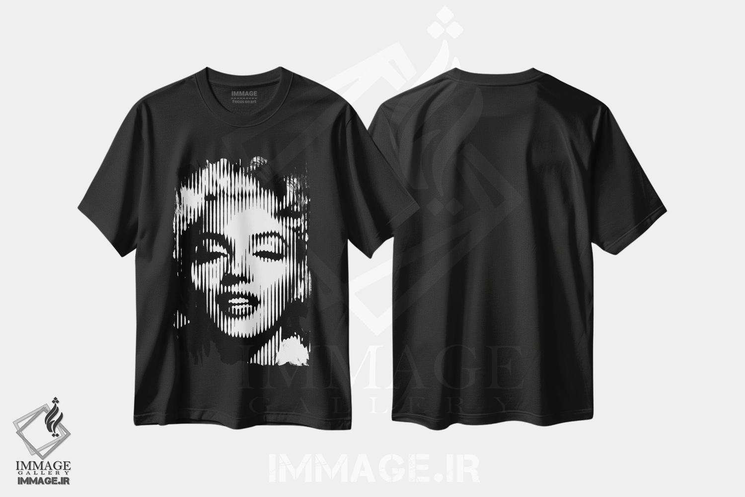تیشرت طرح دار مرلین مونرو ۲، هنر دیجیتال سیاه و سفید اثر احمد شریف | فروشگاه ایماژ