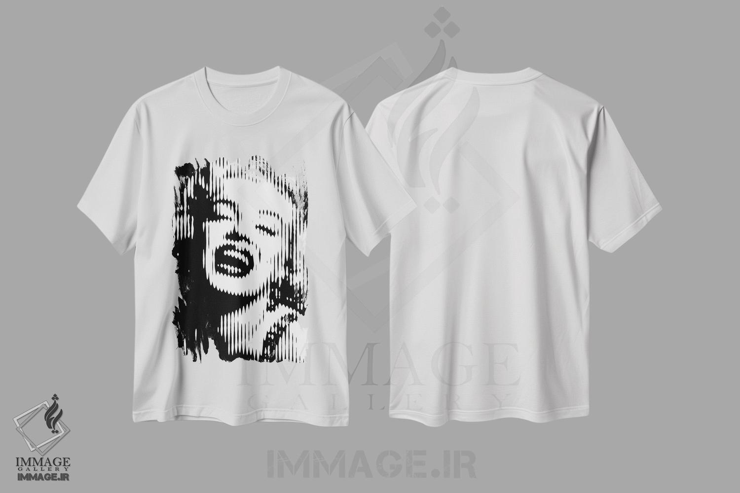 تیشرت طرح دار مرلین مونرو ۴، هنر دیجیتال سیاه و سفید اثر احمد شریف | immage.ir