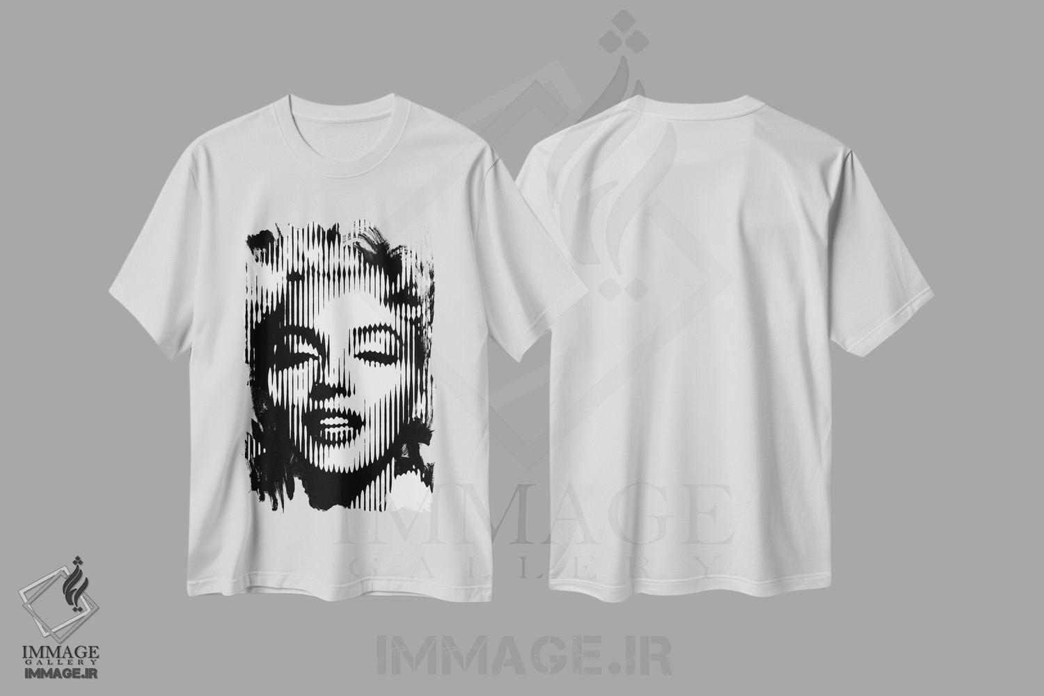 تیشرت طرح دار مرلین مونرو ۲، هنر دیجیتال سیاه و سفید اثر احمد شریف | immage.ir