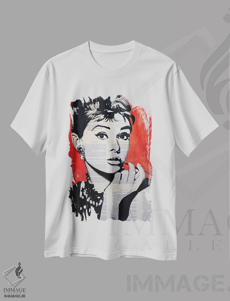 تیشرت طرح دار آدری هپبورن، مدیوم اثر احمد شریف | فروشگاه ایماژ