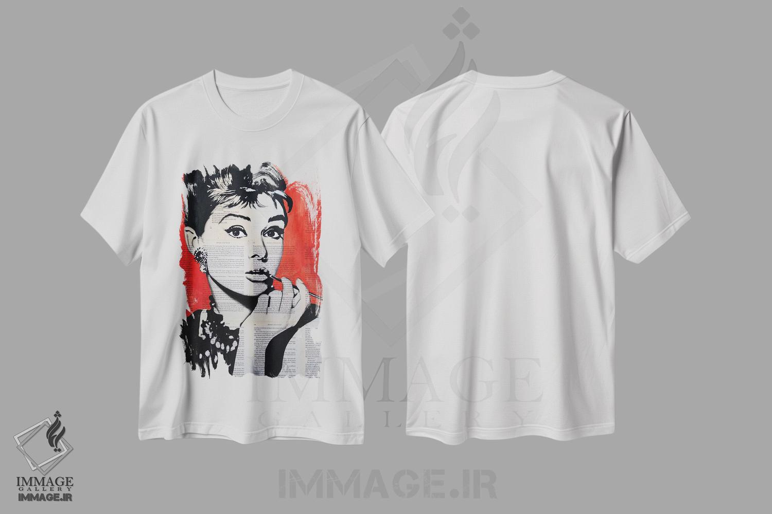 تیشرت طرح دار آدری هپبورن، مدیوم اثر احمد شریف | فروشگاه ایماژ