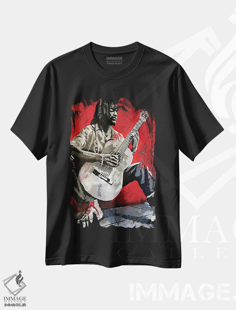 تیشرت طرح دار نوازنده جاز، هنر آمریکایی آفریقایی تبار اثر احمد شریف | فروشگاه ایماژ