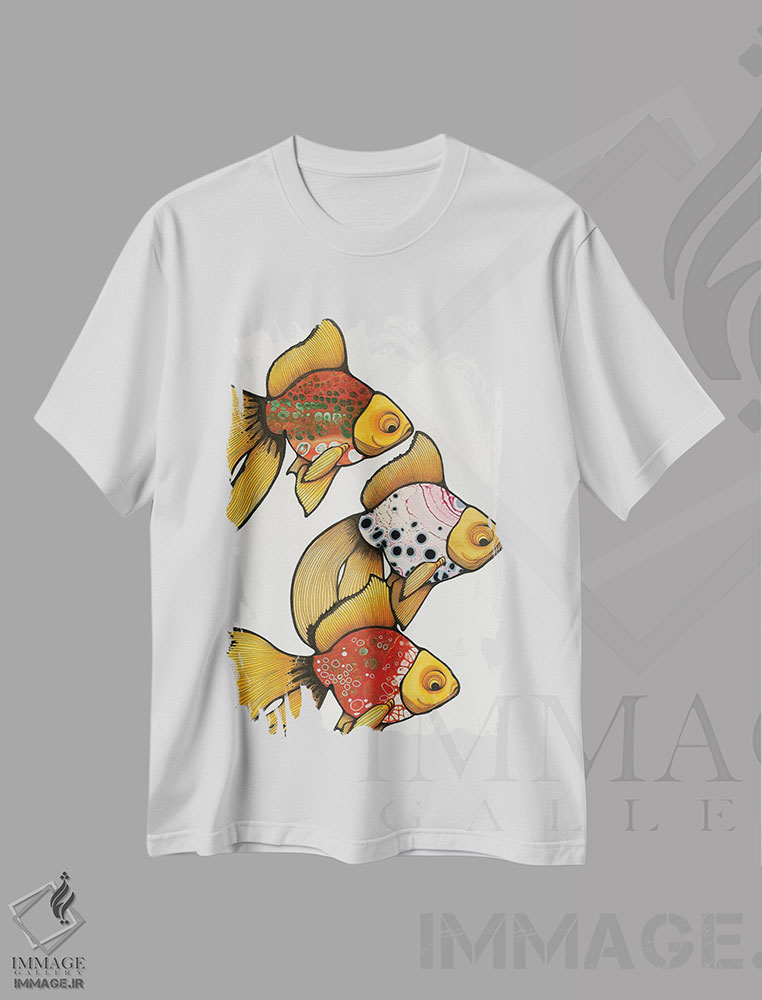 تیشرت طرح دار سه ماهی قرمز، دکور معاصر اثر آن هاچینسون | فروشگاه ایماژ