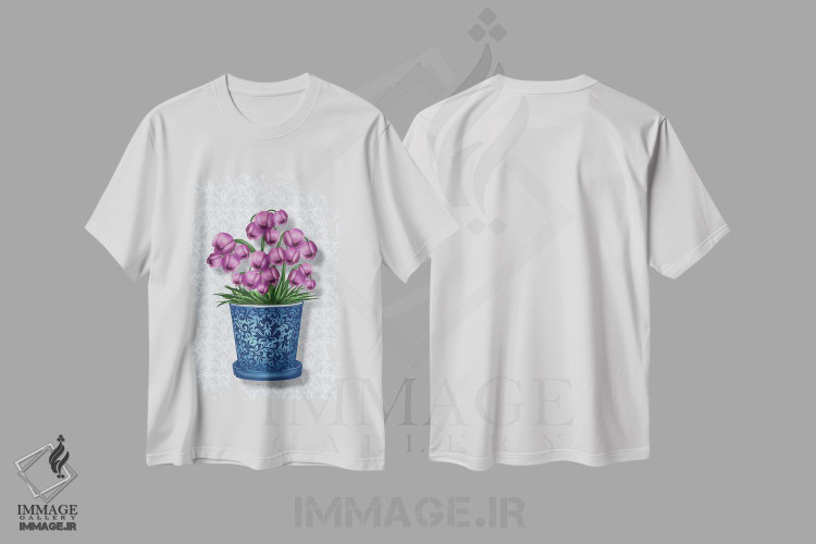 تیشرت طرح دار گل ناقوسی در گلدان آبی، دکور معاصر اثر آن هاچینسون | فروشگاه ایماژ