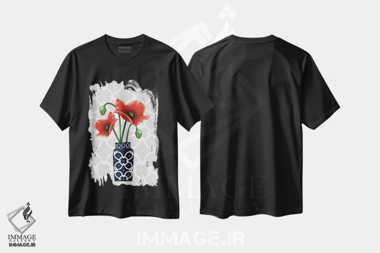 تیشرت طرح دار شقایق در گلدان آبی، دکور معاصر اثر آن هاچینسون | immage.ir