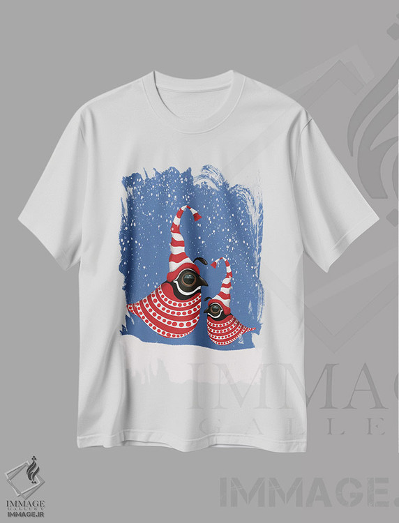 تیشرت طرح دار بلدرچین های کریس ۱، حیوانات کریسمسی اثر آن هاچینسون | فروشگاه ایماژ