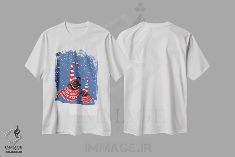 تیشرت طرح دار بلدرچین های کریس ۱، حیوانات کریسمسی اثر آن هاچینسون | فروشگاه ایماژ