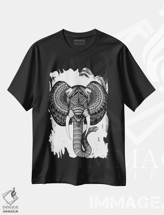 تیشرت طرح دار فیل "الویس"، هنر تزئینی سیاه و سفید اثر آن هاچینسون | فروشگاه ایماژ