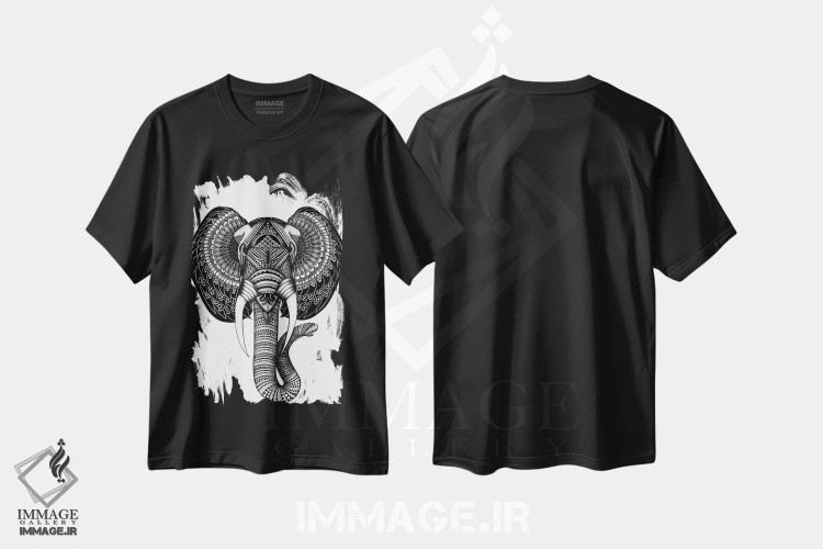 تیشرت طرح دار فیل "الویس"، هنر تزئینی سیاه و سفید اثر آن هاچینسون | فروشگاه ایماژ