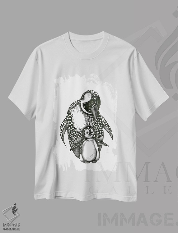تیشرت طرح دار مادر پنگوئن و بچه اش، هنر تزئینی سیاه و سفید اثر آن هاچینسون | immage.ir