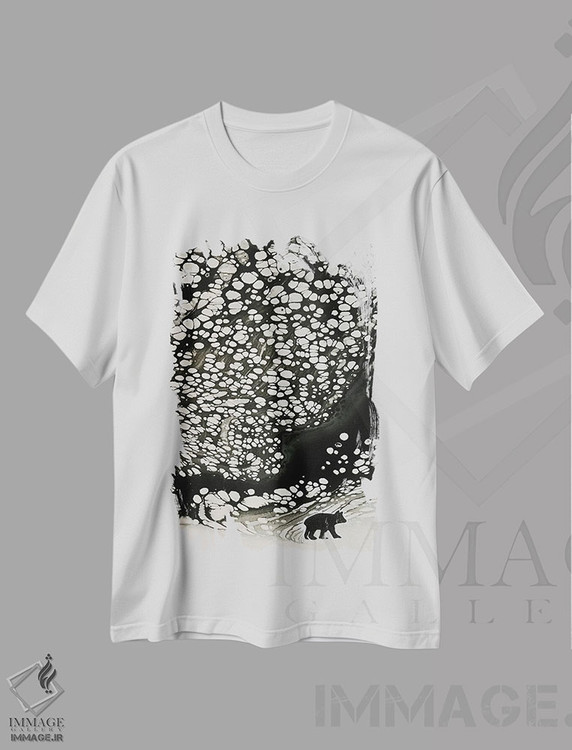 تیشرت طرح دار پیاده روی طولانی تا خانه، هنر تزئینی سیاه و سفید اثر آن هاچینسون | فروشگاه ایماژ