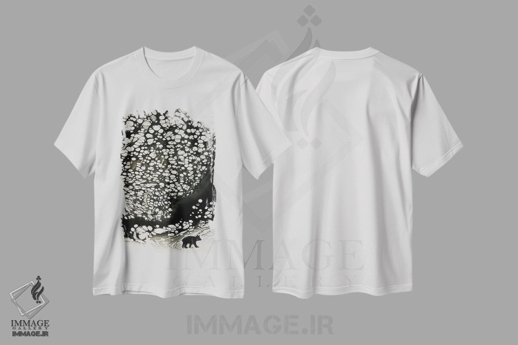 تیشرت طرح دار پیاده روی طولانی تا خانه، هنر تزئینی سیاه و سفید اثر آن هاچینسون | فروشگاه ایماژ