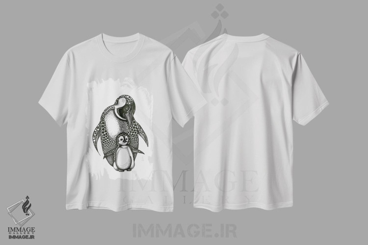 تیشرت طرح دار مادر پنگوئن و بچه اش، هنر تزئینی سیاه و سفید اثر آن هاچینسون | immage.ir